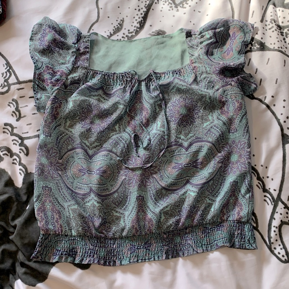 Balloon waist blouse flutter sleeves